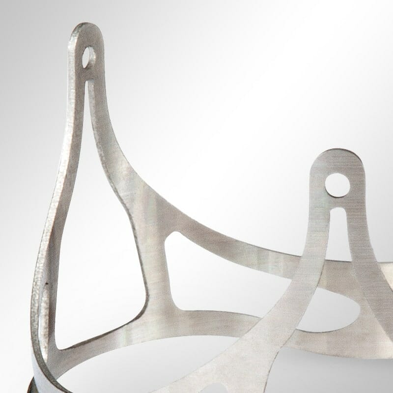 complex titanium heart valve prototype close-up