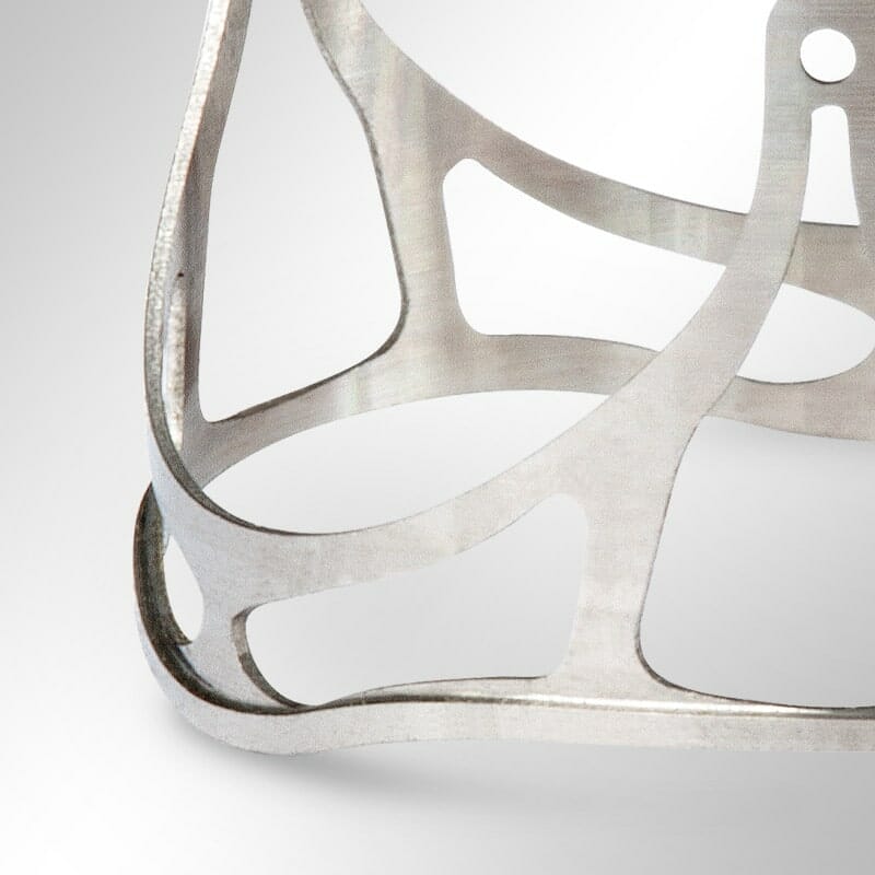 complex titanium heart valve prototype close-up