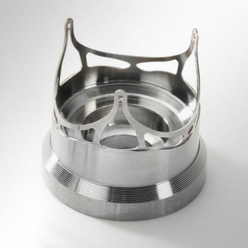 complex titanium heart valve prototype with base